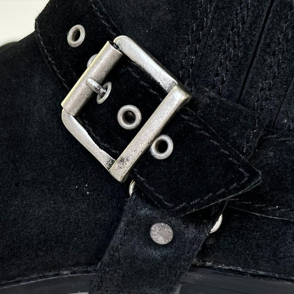 ALL SAINTS Black Suede Harness Buckle Booties Ankle Boots - Picture 3 of 14
